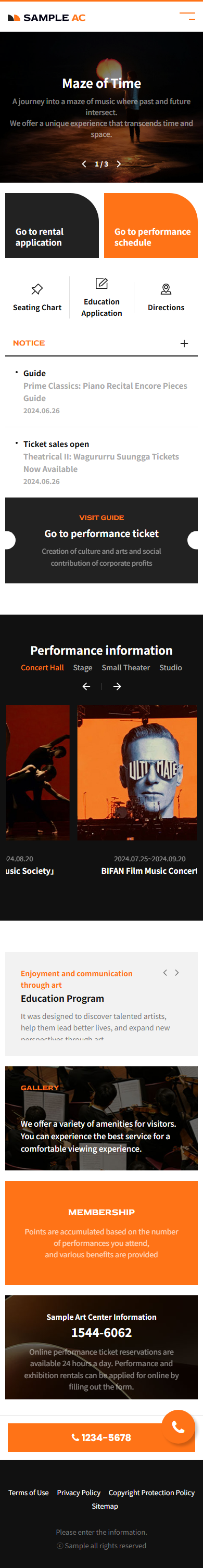 Modern Performing Arts & Culture Center Website Template mobile product image