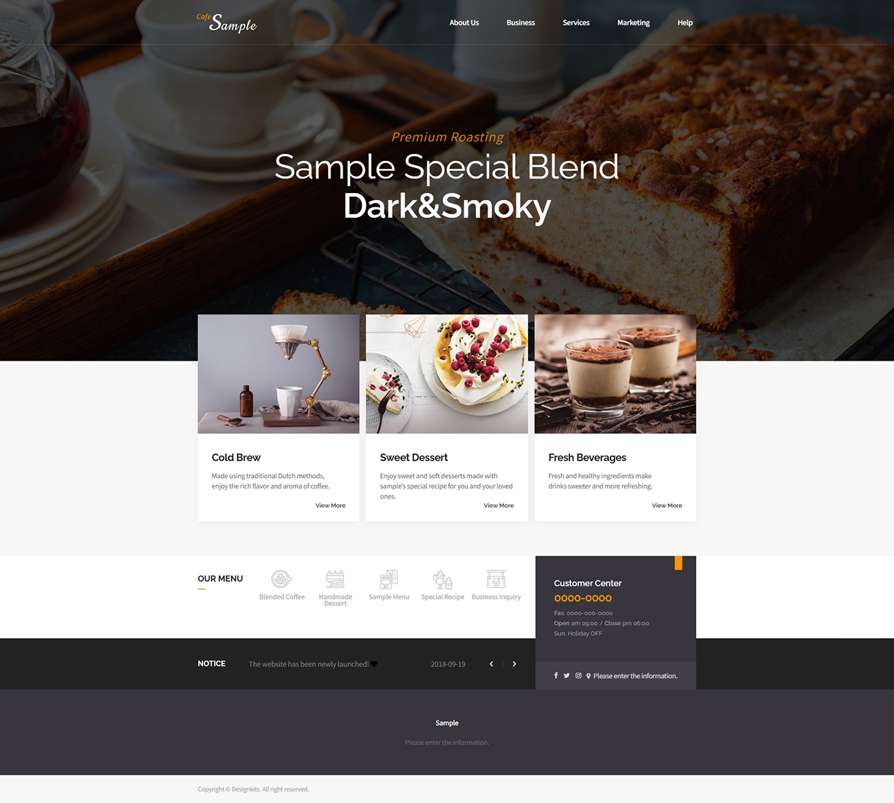 Coffee Cafe Website Template with Dessert Menu UI