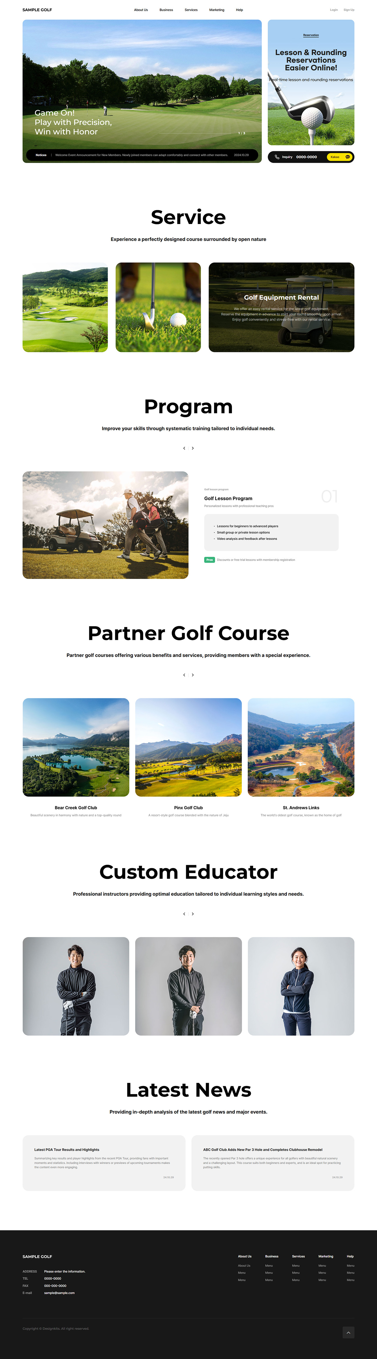 Golf Club & Academy Website UI Template